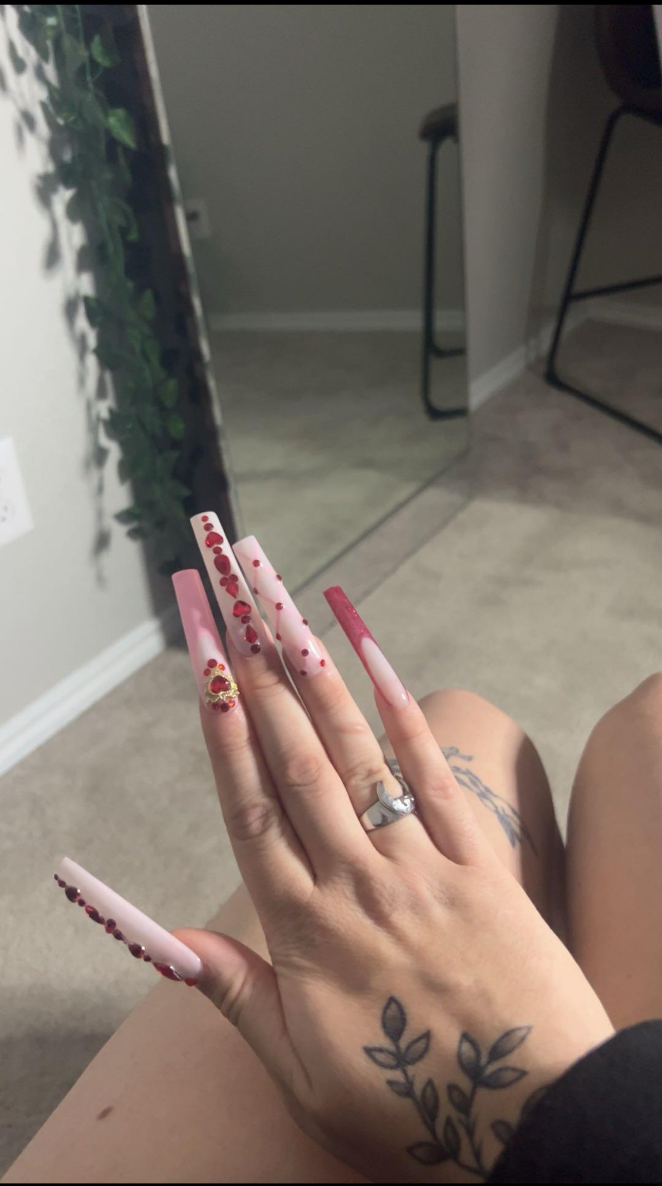 XXL Pink & Red Diamond Nails