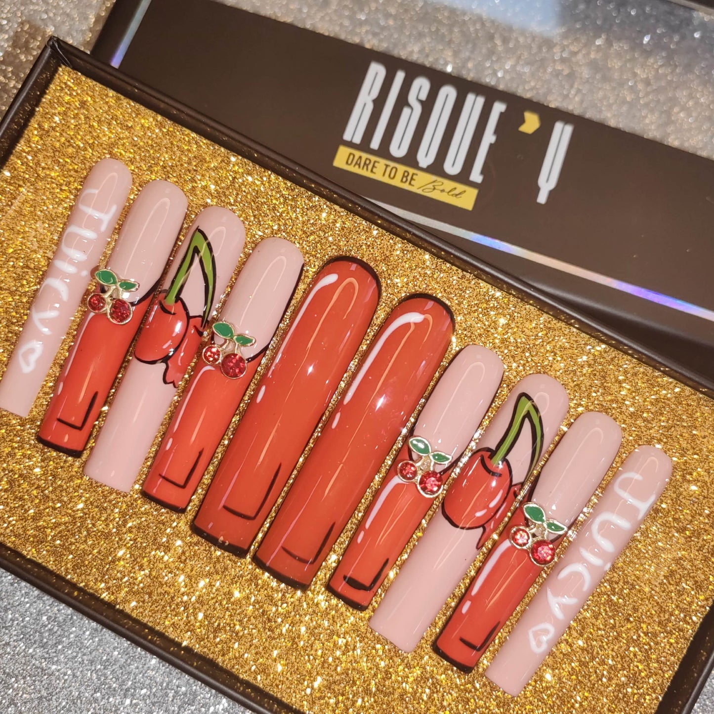 XXL Red & Beige Nails