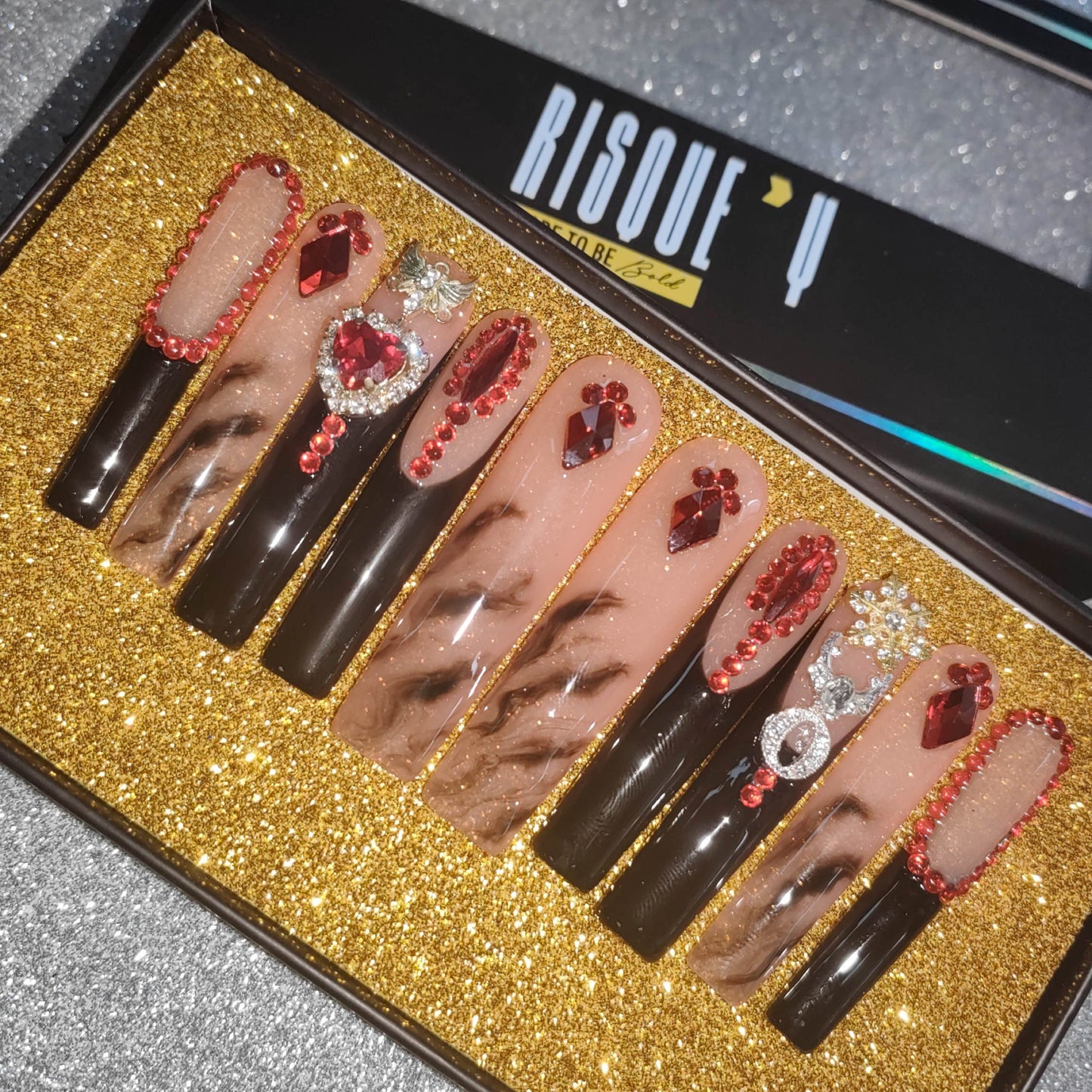 XXL Vamp Red & Black Nails