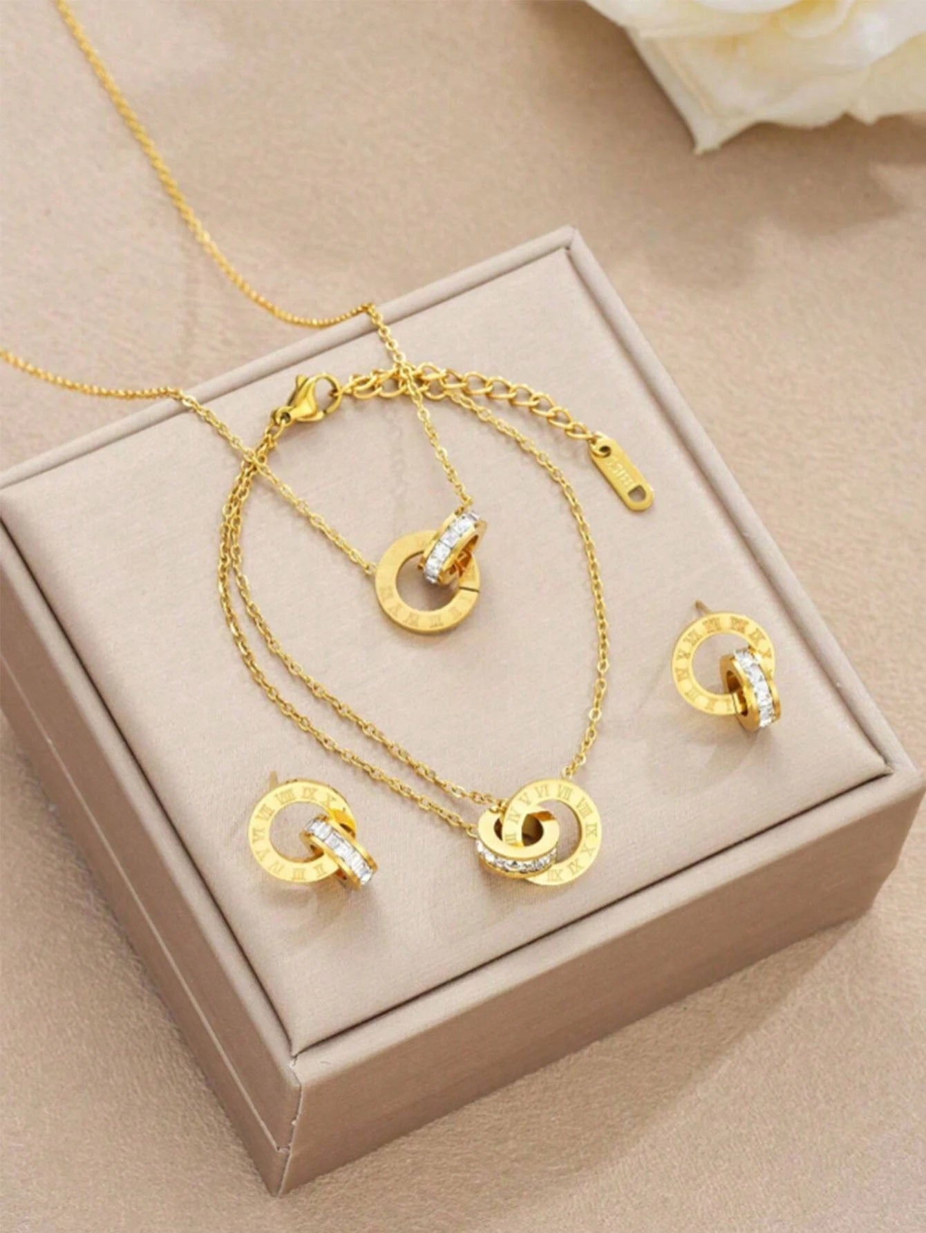 Stainless Steel Three Piece 18kt Gold Plated Set