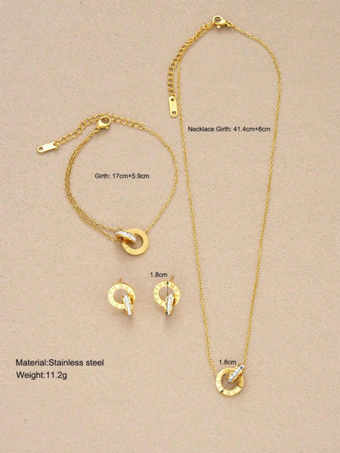 Stainless Steel Three Piece 18kt Gold Plated Set