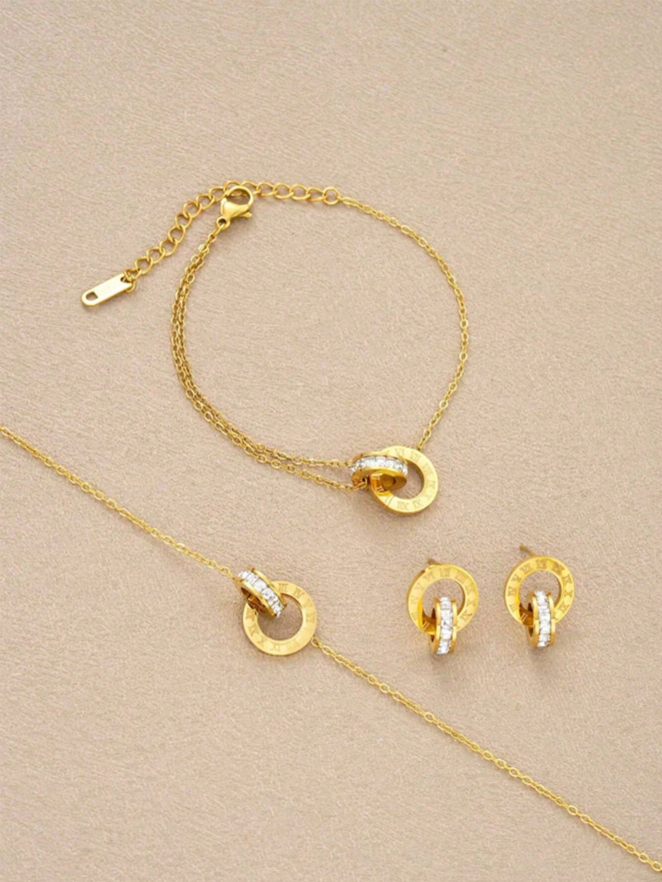 Stainless Steel Three Piece 18kt Gold Plated Set