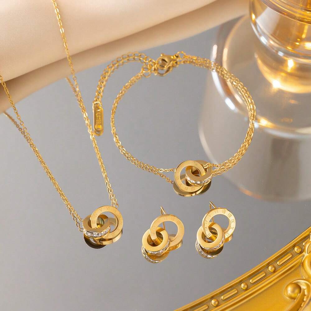 Stainless Steel Three Piece 18kt Gold Plated Set