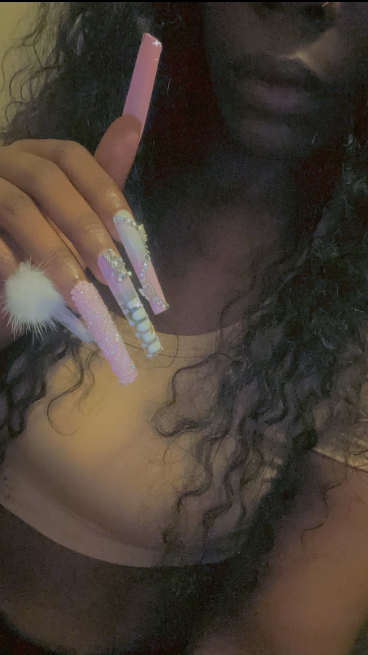 XXL Pink & White Diamond Nails