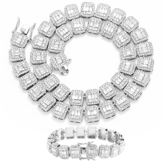 Bling Necklace & Bracelet Set (13mm,silver)