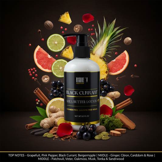 Black Currant Shea Butter Lotion - Product Photo with Notes